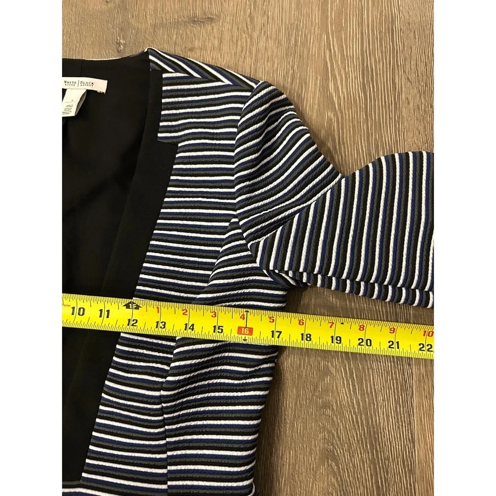 White‎ House Black Market Striped Open Front Blazer Navy Blue Black White Size 6